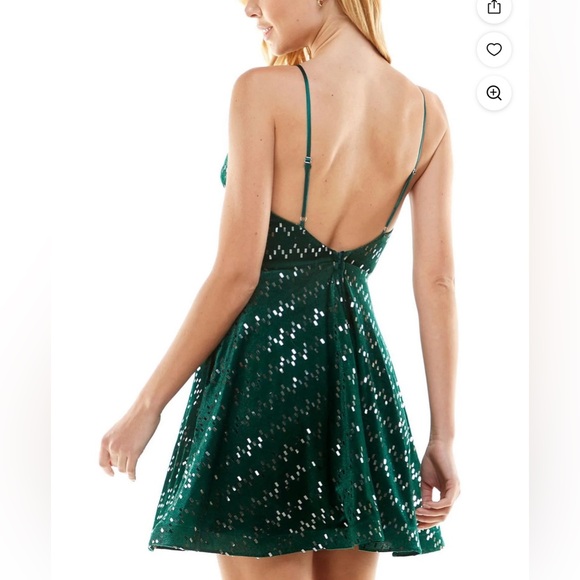 City Studio Green Metallic Fit &‎ Flare Dress Size 1 NWT Holiday Party Glam - Picture 2 of 10